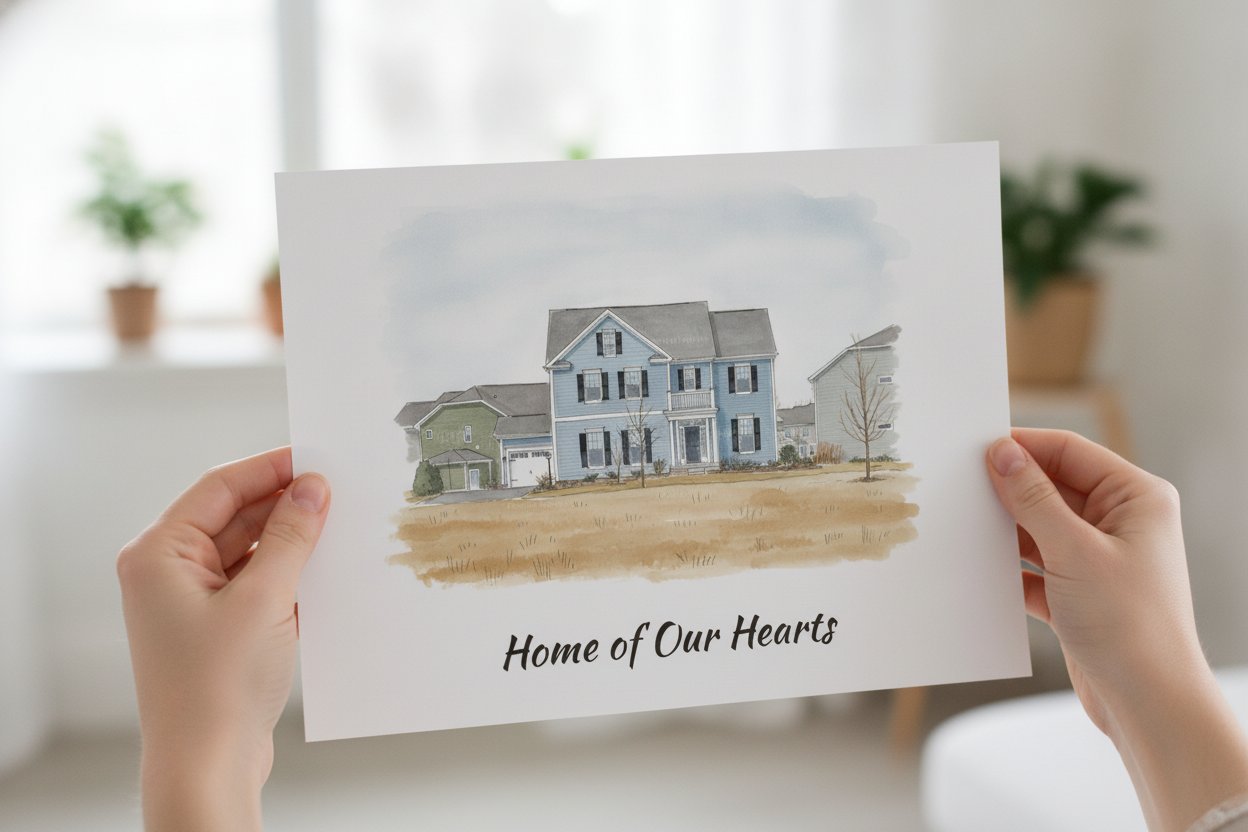 Hearthside Portrait personalised art print held in two hands as an unframed fine-art print